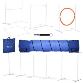 8pcs Dog Agility Training Equipment Obstacle Course with Adjustable Jump Ring Weave Poles Square Pause Box Whistle