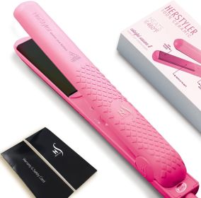 Herstyler Colorful Seasons Flat Iron - Travel Friendly Dual Voltage Flat Iron 1.25 inch - Ceramic Dual Voltage Hair Straightener - Pink Straighte