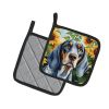 Bluetick Coonhound in Sunflowers Pair of Pot Holders Kitchen Heat Resistant Pot Holders Sets Oven Hot Pads for Cooking Baking BBQ, 7 1/2 x 7 1/2