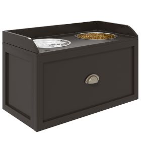 Pet Feeding Station Pet Dish Bowl Set with Storage, 2 Elevated Dog Bowls for Large Sized Dogs, Coffee (Option: Coffee-690x385x180 mm)