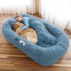Human Dog Bed, Large Size Fits You and Pets, Washable Faux Fur Dog Bed for People Doze Off, Napping Orthopedic Dog Bed, Present Plump Pillow, Blanket