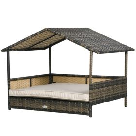 Wicker Dog House with Removable Cushion Lounge, Khaki (Option: Khaki-820x200x700 mm)